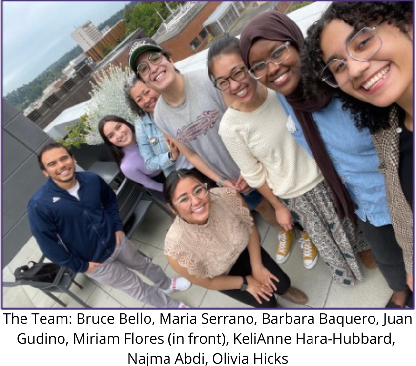 The Team: Bruce Bello, Maria Serrano, Barbara Baquero, Juan Gudino, Miriam Flores, KeliAnne Hara-Hubbard, Najma Abdi and Olivia Hicks