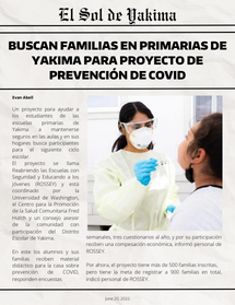 Newspaper showing a healthcare worker performing a covid-19 test on a Yakima community member