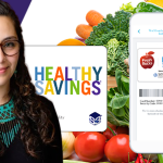 Duran next to a phone showing a Fresh Bucks voucher layered on top of fresh vegetables